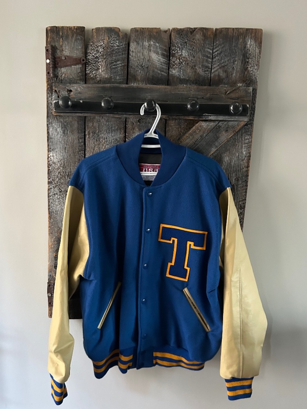 Men's Awards USA Snap Button Varsity Jacket w/Letter "T"
